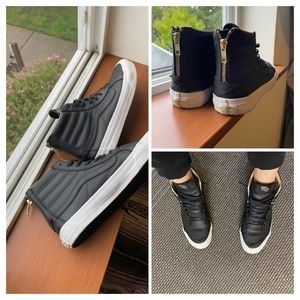 Vans Black/Gold Leather Sk8-Hi Slim Zip Classics